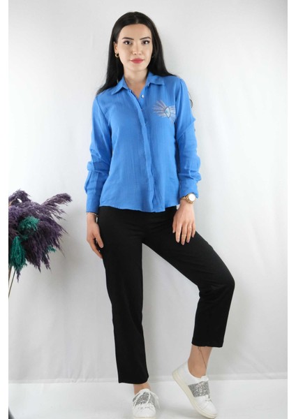 Taşlı Keten Gömlek MC2301 Indigo indirimleri