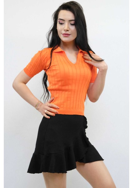 Gömlek Yaka Triko Bluz Turuncu fiyatları