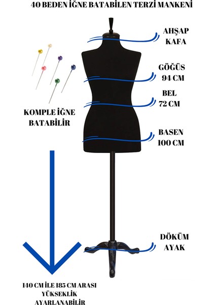 Döküm Ayaklı 40 Beden Sünger Iğne Batabilen Terzi Mankeni Prova Mankeni fiyatları