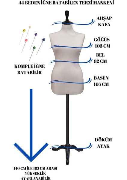 Döküm Ayaklı 44 Beden Sünger Iğne Batabilen Terzi Mankeni Prova Mankeni fiyatları