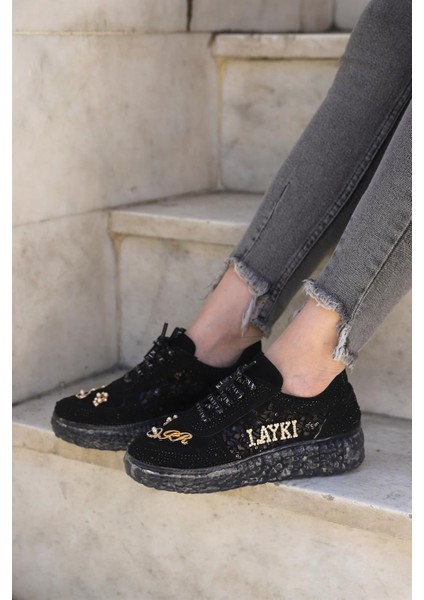 Astra Taşlı Desenli Şeffaf Taban Siyah Renkli Kadın Sneaker fırsatları