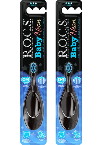 R.o.c.s. Baby Neon 0-3 Yaş İçin Ekstra Yumuşak Diş Fırçası - 2'li Mavi Set