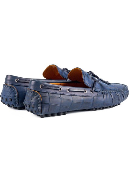 Side Lacivert Kroko Loafer Erkek Günlük Ayakkabı