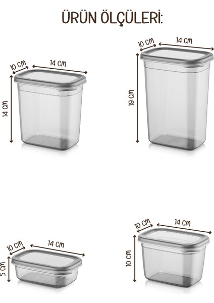 16lı Renkli Etiketli Peggy Dikdörtgen Saklama Kabı Seti 4x(1500+1150+800+400 ml) Antrasit indirimleri