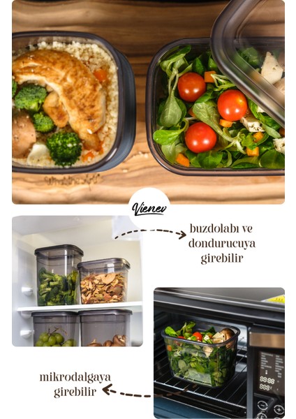 4lü Renkli Etiketli Peggy Dikdörtgen Saklama Kabı Seti 2x(1500+1150 ml) Antrasit