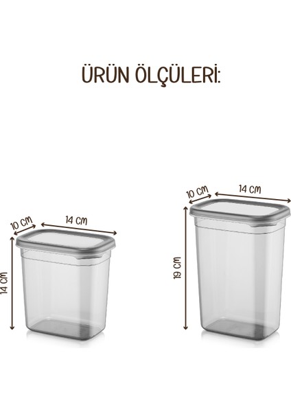 4lü Renkli Etiketli Peggy Dikdörtgen Saklama Kabı Seti 2x(1500+1150 ml) Antrasit