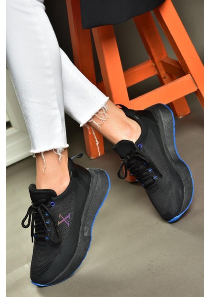 P848531504 Siyah/saks Mavi Kumaş Kadın Spor Ayakkabı