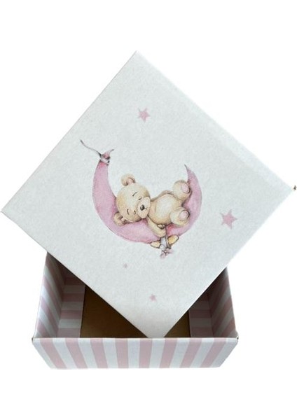 Pembe Ayıcık Baskılı Hediye Kutusu 17x17x9cm
