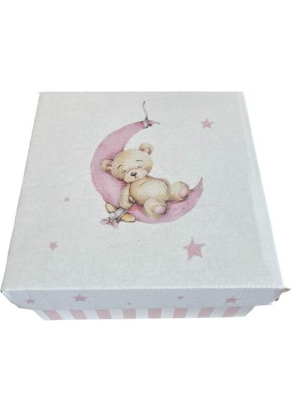 Pembe Ayıcık Baskılı Hediye Kutusu 17x17x9cm