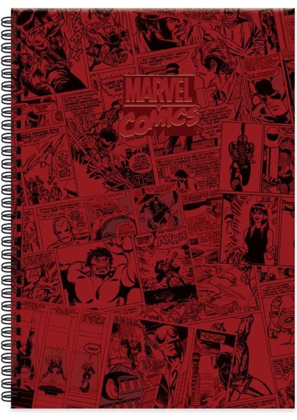 Marvel Spiralli Not Defteri, Sert Kapak, Çizgili, 100 Yaprak, (17X24 Cm), Bordo
