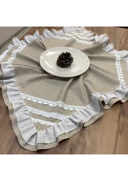 Oya Home Puantiye & Fırfır Detaylı Kare Örtü -100*100 cm