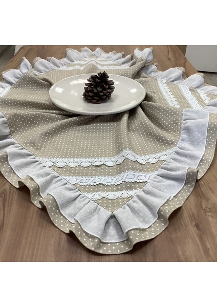 Oya Home Puantiye & Fırfır Detaylı Kare Örtü -100*100 cm