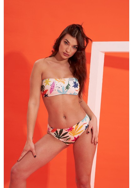 Renkli Egzotik Pattern Tek Alt Bikini