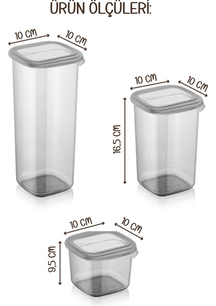 Renkli Etiketli Peggy Kare Erzak Saklama Kabı 5x(0,55 lt, 1,2 lt, 1,75 lt) Antrasit indirimleri