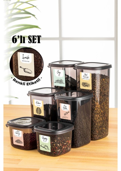 Renkli Etiketli Peggy Kare Erzak Saklama Kabı 2x(0,55 lt, 1,2 lt, 1,75 lt) Antrasit