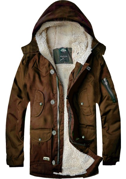 Alaska The Last Frontier Alaska Slim Fit Su ve Soğuğa Dayanıklı  Kapüşonlu Kısa Parka Kaban -- Camel --