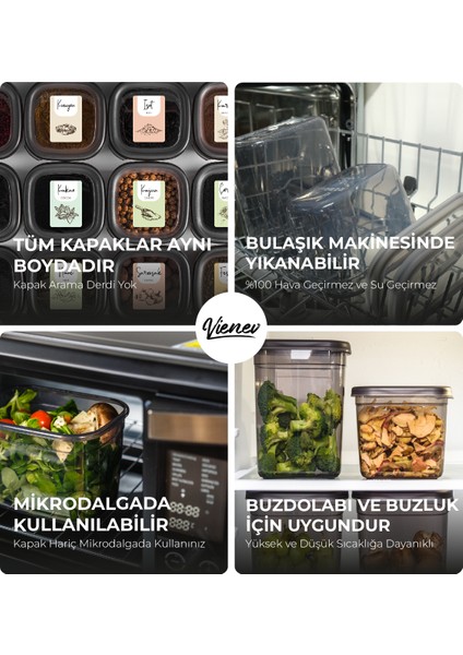 24lü Renkli Etiketli Peggy Kare Erzak Saklama Kabı 8x(0,55 lt, 1,2 lt, 1,75 lt) Antrasit modelleri