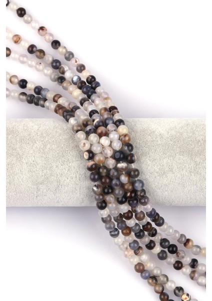 Açık Gri Akik Doğal Taş Dizi 6 mm Küre Kesim