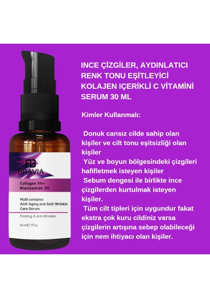 İnce Çizgiler, Aydınlatıcı Renk Tonu Eşitleyici  İçerikli C Vitamini Serum 30 ml