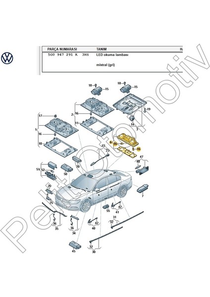 Golf 7 7.5 Arka Tavan Lambası LED 5G0947291K fiyatları