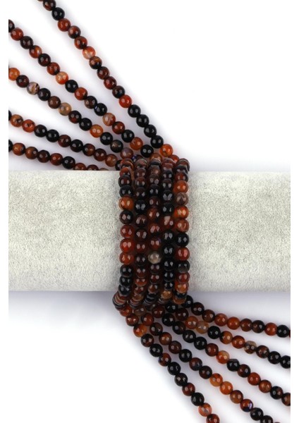 Koyu Kahverengi Akik Doğal Taş Dizi 6 mm Küre Kesim