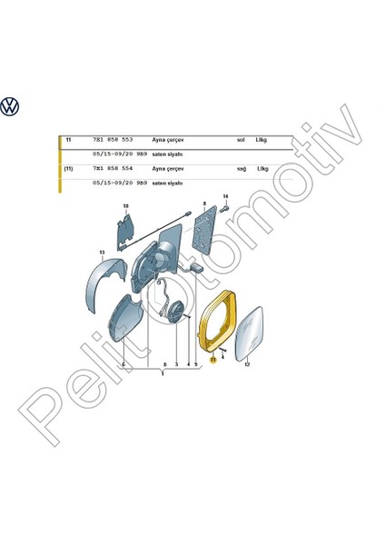 Transporter (2003-2010) Sol Ayna Çerçevesi 7E1857553 modelleri