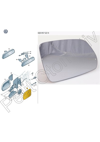 Polo (2005-2010) Sağ Yan Ayna Camı 6Q0857522K