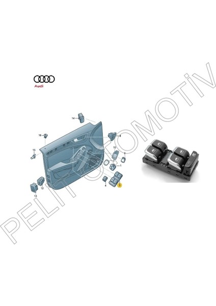 Pelit Otomotiv Audi A5 (2008-2011) Sol Dörtlü Cam Açma Düğmesi 8K0959851F