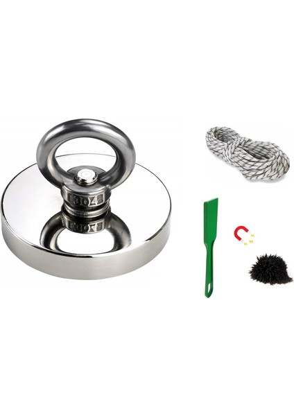 60 mm Çap Pot Mıknatıs Seti Süper Güçlü Halkalı Büyük Neodyum Pot Mıknatıs + Halat + Mınatıslı Çubuk