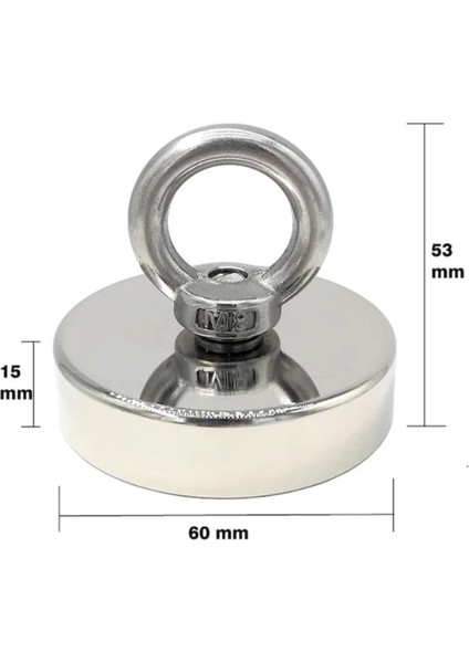 60 mm Çap Pot Mıknatıs Seti Süper Güçlü Halkalı Büyük Neodyum Pot Mıknatıs + Halat + Mınatıslı Çubuk