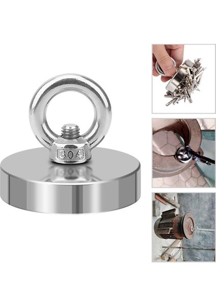 60 mm Çap Pot Mıknatıs Seti Süper Güçlü Halkalı Büyük Neodyum Pot Mıknatıs + Halat + Mınatıslı Çubuk
