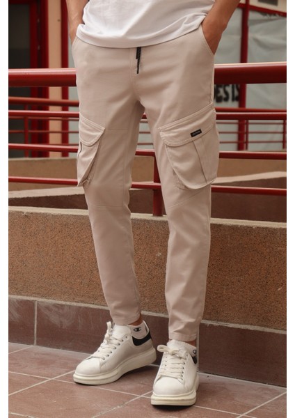 Erkek Paça Lastik Detay Pamuklu Bel Lastikli Kargo Pantolon