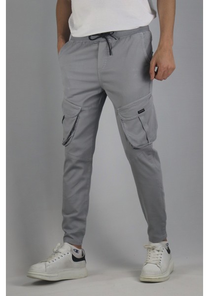 Erkek Paça Lastik Detay Pamuklu Bel Lastikli Kargo Pantolon