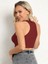 Kadın Bisiklet Yaka Melanj Bordo Renk Crop Top Bluz 2