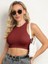 Kadın Bisiklet Yaka Melanj Bordo Renk Crop Top Bluz 3