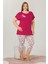 Bordo Renk ve Çiçek Desenli Lady 10641 Battal Büyük Beden Kapri Pijama Takımı 1