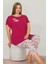 Bordo Renk ve Çiçek Desenli Lady 10641 Battal Büyük Beden Kapri Pijama Takımı 2