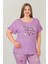 Lila Renk ve Çiçek Desenli Lady 10643 Battal Büyük Beden Kapri Pijama Takımı 3