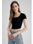 Fitted U Yaka Basic Kısa Kollu Crop Tişört A0387AX23SP 6