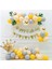 Taç Folyo Balon Set Happy Bırthday Kaligrafi Sarı Gri Somon Balon Zinciri Full Doğum Günü Set Balon 1