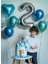 2 Yaş Doğum Günü Balon Set Gümüş Renk Folyo 2 Rakamı Mavi Yeşil Şeffaf Balon Konsept 1