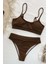 Yüksek Bel Fitilli Kumaş Tankini Bikini Takım 3