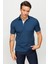 Erkek Polo Yaka Yakası ve Kolu Triko T-Shirt Petrol 1