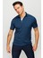 Erkek Polo Yaka Yakası ve Kolu Triko T-Shirt Petrol 2