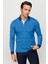 Erkek Polo Yaka Tüy Desenli Sweatshirt Saks 3