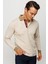 Erkek Polo Yaka Tüy Desenli Sweatshirt Bej 1