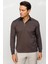 Erkek Polo Yaka Kare Desenli Uzun Kollu Sweatshirt Kahve 1
