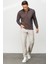 Erkek Polo Yaka Kare Desenli Uzun Kollu Sweatshirt Kahve 2