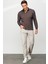 Erkek Polo Yaka Kare Desenli Uzun Kollu Sweatshirt Kahve 3