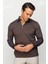 Erkek Polo Yaka Kare Desenli Uzun Kollu Sweatshirt Kahve 5
